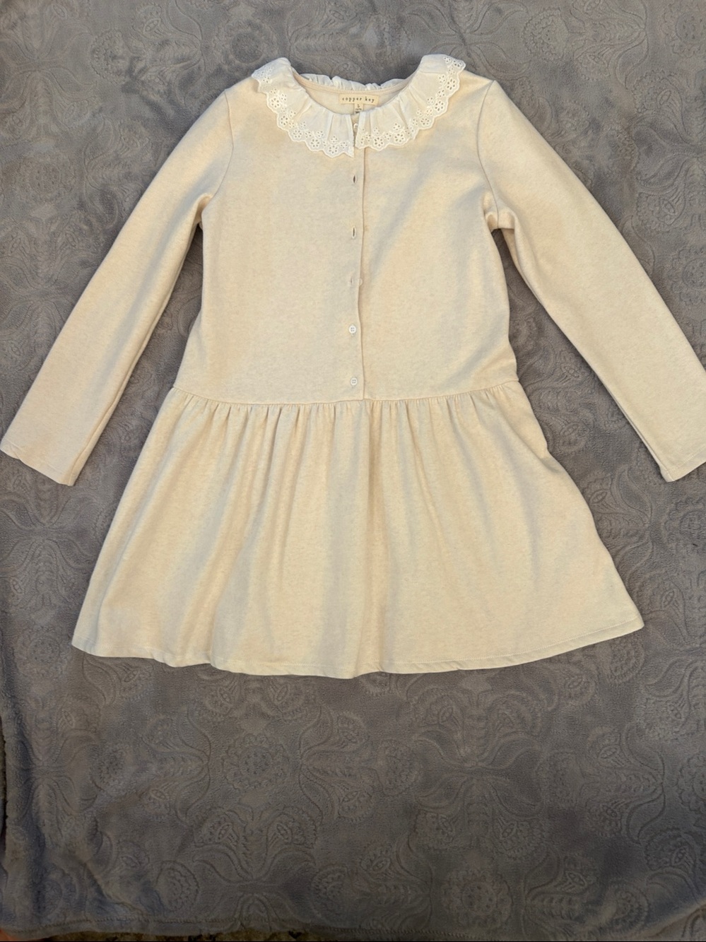 Copper Key Cream Long-Sleeve Dress with Lace Collar